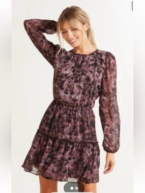 Allison Joy (Evereve) Mauve and Black Ruffle Dress Sz L